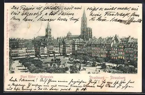 AK Strassburg, Kleberplatz mit leuchtenden Fenstern bei Halt gegen das Licht