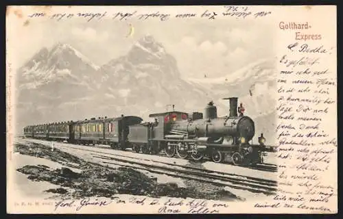 AK Gotthard-Express, schweizer Eisenbahn, Halt gegen das Licht