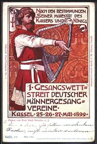 Künstler-AK Kassel, 1. Gesangswettstreit Deutscher Männergesang-Vereine 1899, Ganzsache