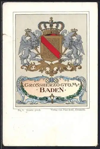 AK Grossherzogtum Baden, Wappen, Ganzsache