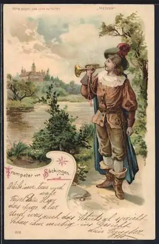Lithographie Trompeter von Säckingen, Behüt Dich Gott!, Halt gegen das Licht