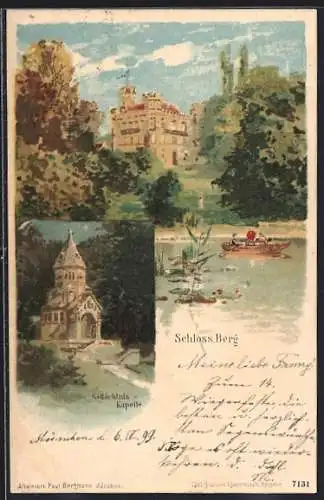 Lithographie Schloss Berg, Gedächtnis-Kapelle, Private Stadtpost