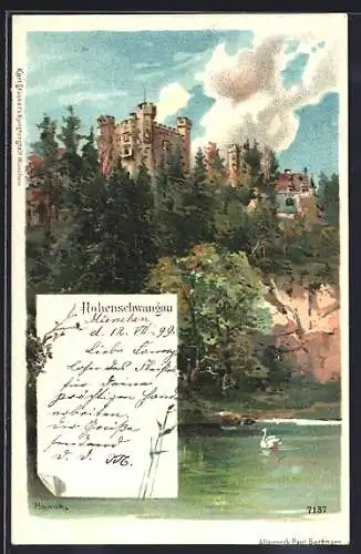 Künstler-AK Karl Heinisch: Hohenschwangau, Schlossansicht, Private Stadtpost
