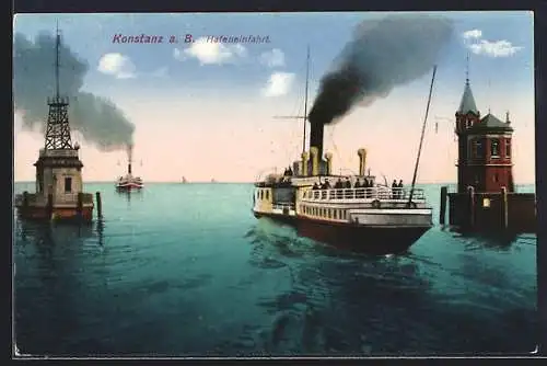 AK Konstanz a. B., Dampfer in der Hafeneinfahrt