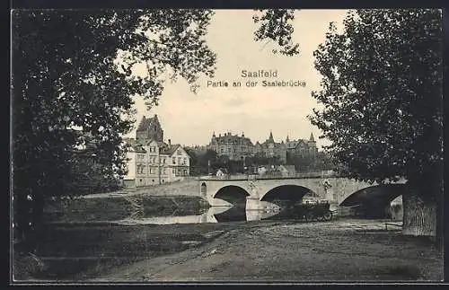 AK Saalfeld / Saale, Partie an der Saalebrücke