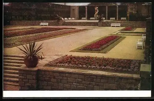 AK Essen, Grosse Ruhrländische Gartenbau-Ausstellung Gruga 1929, Sommerblumen-Terrassen mit Vorplatz