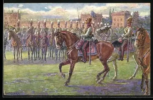 Künstler-AK Kassel, Tausendjahrfeier der Residenzstadt, 1913, Die Kurhessische Garde du Corps