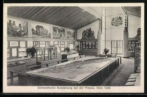 AK Köln, Ausstellung Pressa 1928, Schwedischer Pavillon, Innenansicht