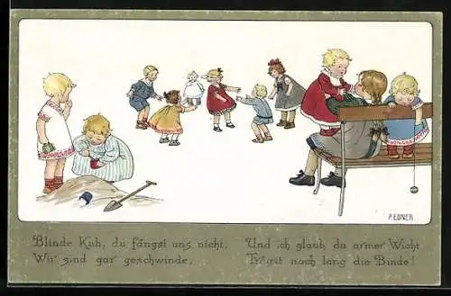 Künstler-AK Pauli Ebner: Kinder spielen Blinde Kuh