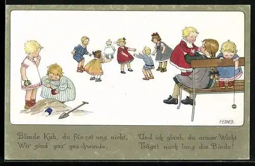 Künstler-AK Pauli Ebner: Kinder spielen Blinde Kuh