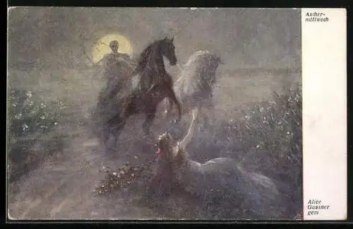 AK Der Tod kommt auf dem Pferd und nimmt die junge Dame mit
