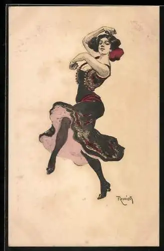 Künstler-AK Simplicissimus, Ferdinand von Reznicek: Frau tanzt Flamenco
