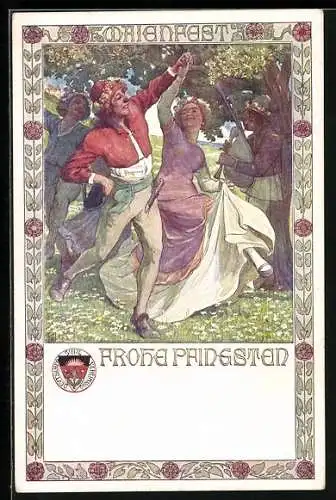 Künstler-AK Karl Friedrich Gsur: Deutscher Schulverein Nr. 23, Frohe Pfingsten!, Bauern feiern das Maienfest