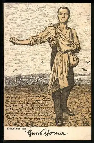 Künstler-AK Hans Thoma: Rotes Kreuz Frankfurt am Main, Bauer beim Säen