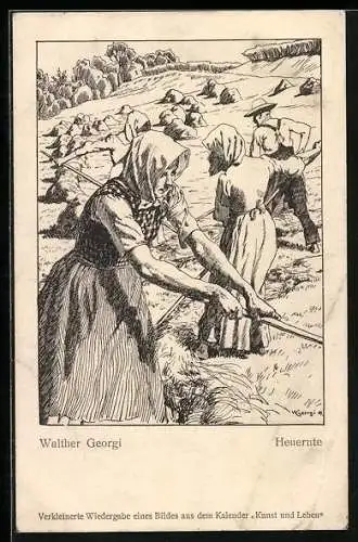 Künstler-AK W.Georgi: Heuernte, Bauern auf dem Feld