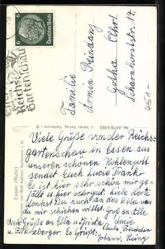 AK Essen, Farbenterrasse und Rosenkaffee im Grugapark