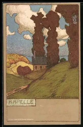 Künstler-AK Ernst Liebermann: Blick über die Landschaft zur Kapelle