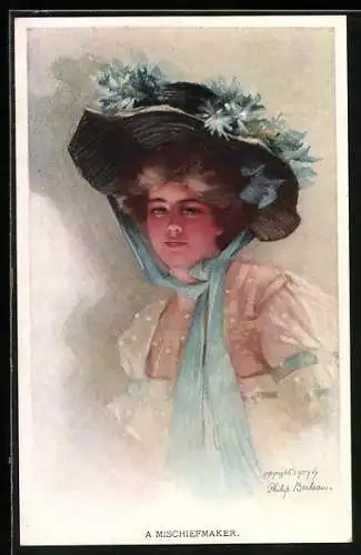 Künstler-AK Philip Boileau: Junge Frau im Sommerkleid mit Hut