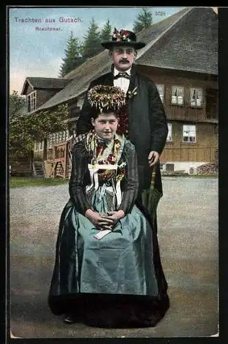 AK Trachten aus Gutach, Brautpaar