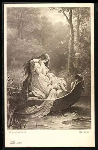 Künstler-AK Goethe`s Ottilie, Kind schläft auf dem Schoss seiner Mutter