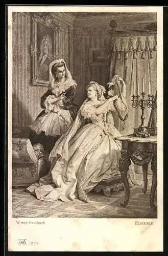 Künstler-AK Goethe`s Eugenie, Frau hält einen Orden in den Händen