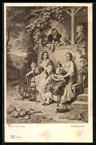 AK Friederike, Frauen mit Buch und Spinnrad, Goethe