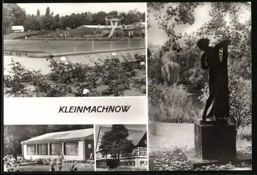 AK Kleinmachnow, Freibad, Frauenskulptur, Gebäude