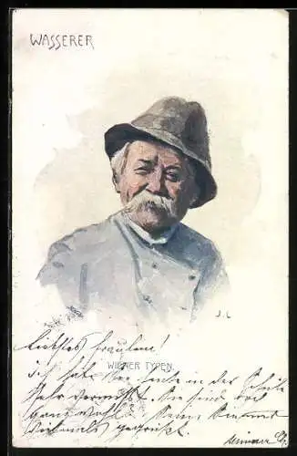 Künstler-AK Wien, Wiener Typ mit Schnauzbart und Hütchen