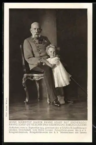 AK Seine Majestät Kaiser Franz Josef I. von Österreich mit Erzherzog Franz Josef Otto, Rotes Kreuz