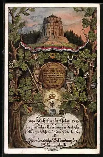 Künstler-AK Kelheim, Feier der 50 jährigen Vollendung der Befreiungshalle 1913