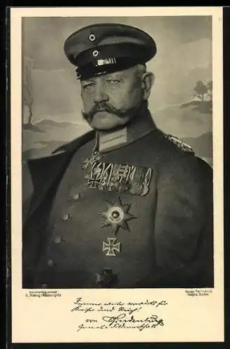 AK Paul von Hindenburg mit Schirmkappe