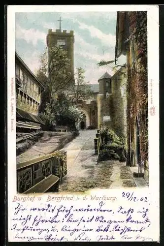 AK Burghof und Bergfried in der Wartburg