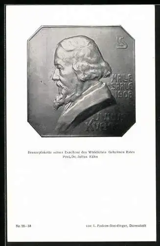 AK Bronzeplakette mit einem Porträt des Agrarwissenschaftlers Prof. Dr. Julius Kühn