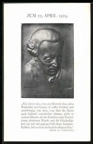 AK Plakette mit einem Porträt von Kant und einem Zitat