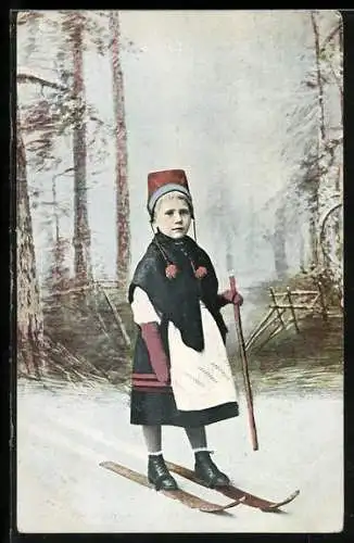 AK Kind in Winterkleidung auf Skiern