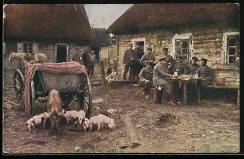 AK Der europäische Krieg 1914/16, Ein Frühstück in einem polnischen Gutshof