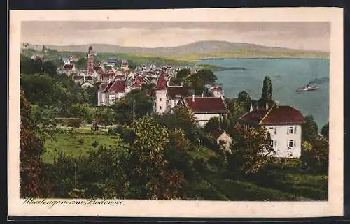 AK Überlingen am Bodensee, Stadtansicht mit Dampfer