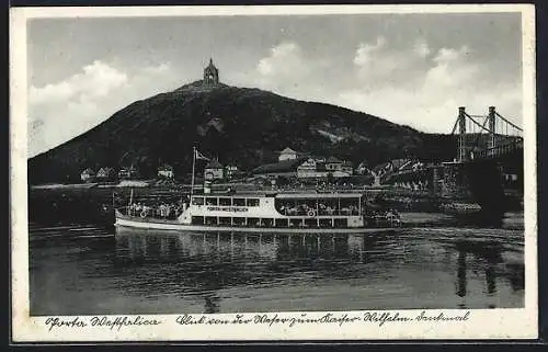 AK Porta Westfalica, Blick von der Weser zum Kaiser-Wilhelm-Denkmal
