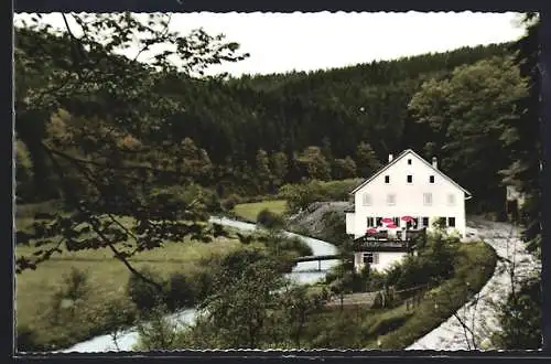 AK Tiefenbronn /Würmtal, Gasthaus Häckermühle am Fluss