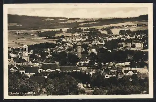 AK Auerbach i. Vogtland, Stadtansicht mit Stadtturm und Kirche