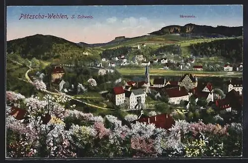 AK Pötzscha-Wehlen, Ortsansicht mit Bärenstein