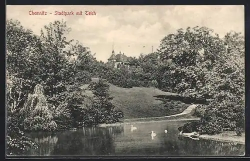 AK Chemnitz, Stadtpark mit Teich
