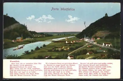 AK Porta Westfalica, Weser, Brücke, Kaiser-Wilhelm-Denkmal