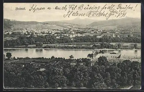 AK Honnef, Panoramaansicht über den Rhein