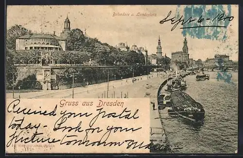 AK Dresden, Belvedere, Landeplatz, Elbufer