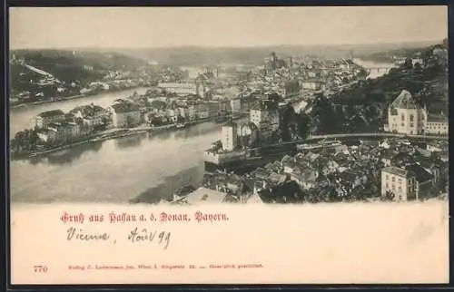 AK Passau a. d. Donau, Stadtansicht mit Fluss und Altstadt