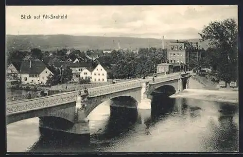 AK Saalfeld / Saale, Blick auf Alt-Saalfeld, Brücke, Stadtansicht