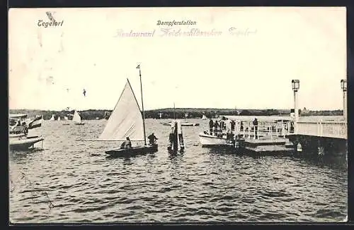 AK Berlin-Tegelort, Dampferstation, Segelboote