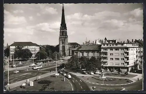 AK Karlsruhe i. B., Durlacher Tor, Bernharduskirche, Bundesschule