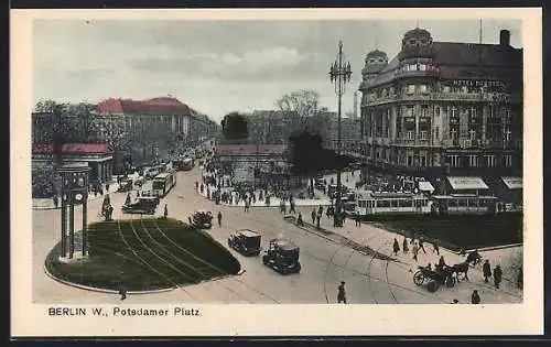 AK Berlin, Potsdamer Platz, Hotel Fürstenhof, Strassenbahn